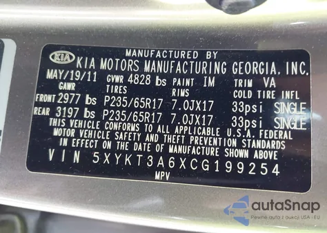 2012 Kia Sorento Lx из США, поврежденный, VIN 5XYKT3A6XCG199254